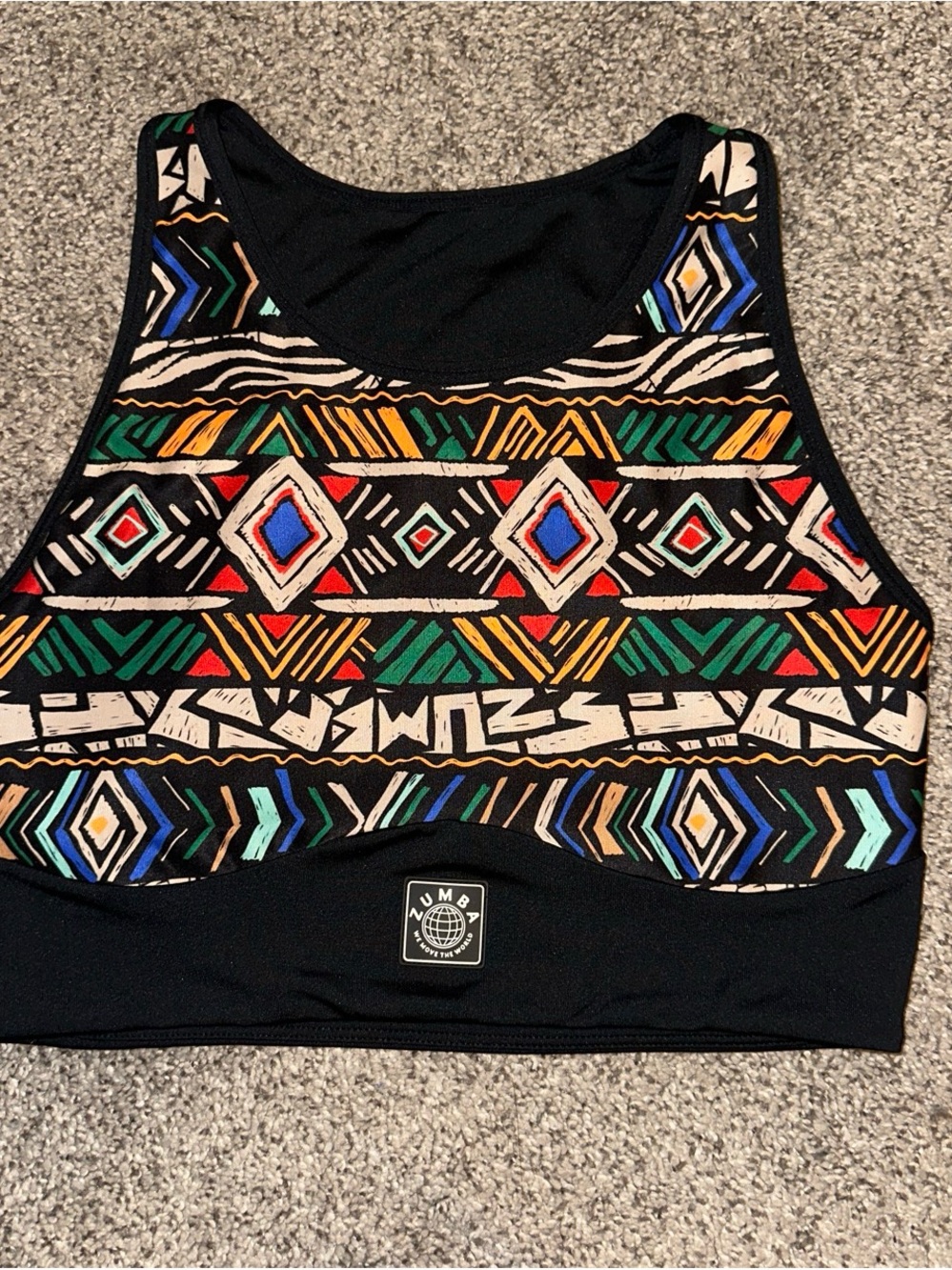 Zumba Fitness Black Tank with Multicolor Tribal Print